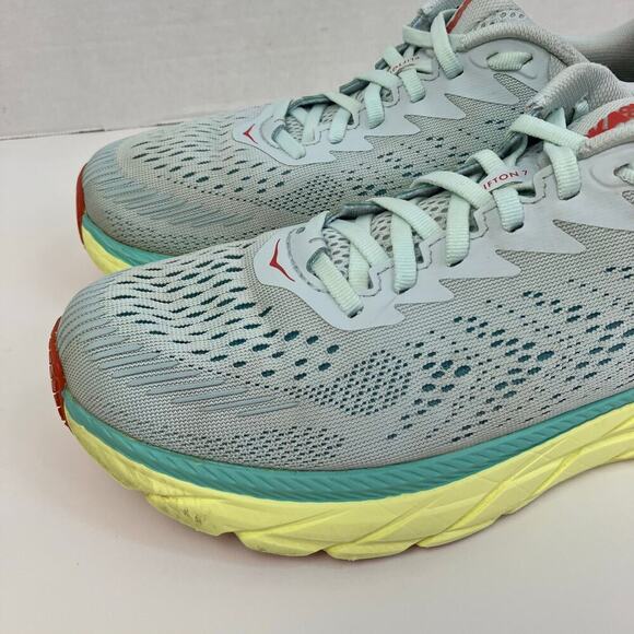 Hoka One One Womens Sz 8 Clifton 7 Running Shoes Light Green Yellow Mesh Lace-up - Picture 3 of 16